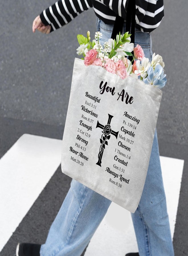 BXVRT Christian Canvas Tote Bags for Women,You Are Beautiful Themed Bible Verse Shoulder Bags, Inspirational Gifts for Women Friends Colleagues, Religious Cross Reusable Shopping Bags -15 - Image 4